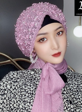 女蕾丝长尾飘带绑巾披肩帽子