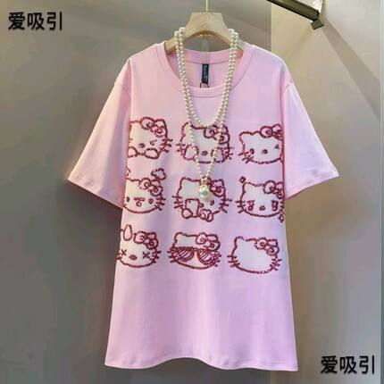 大码女装夏季新款重工卡通减龄宽松显瘦短袖T恤大衫上衣潮
