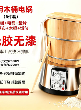 商用摆摊大容量电蒸锅木桶套装