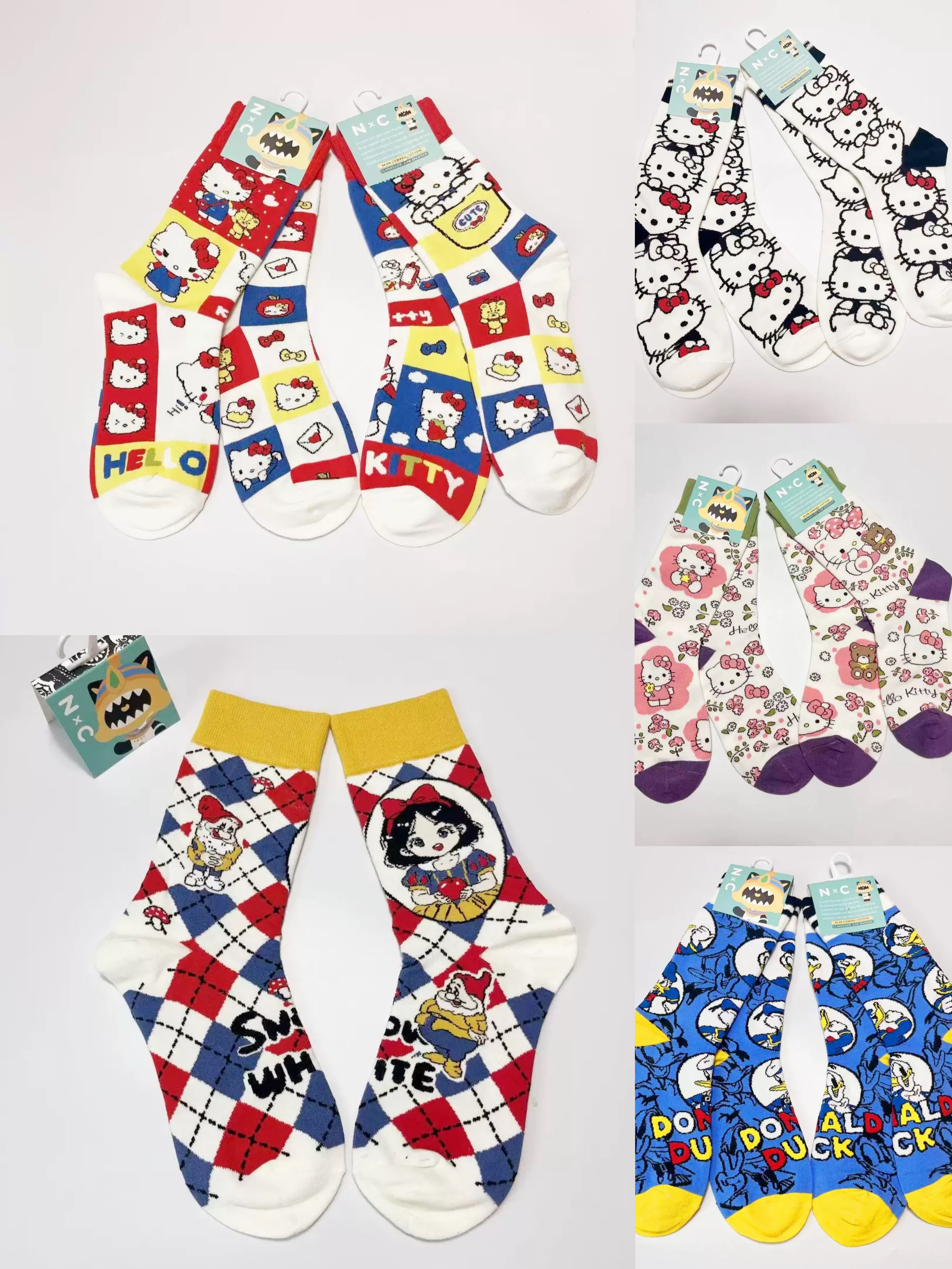 ab款卡通动漫精梳棉袜子时尚中筒袜kitty猫白雪公主唐老鸭袜子
