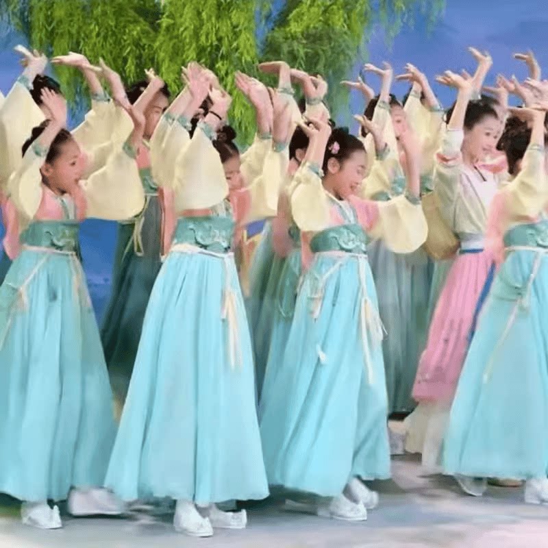 新款儿童古典舞初夏演出服中国风汉唐舞古装女汉服襦裙飘逸舞蹈服