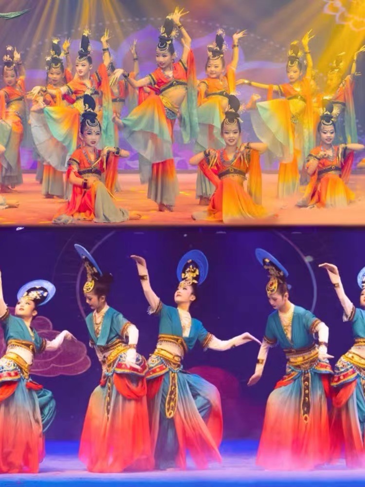 敦煌丝路飞天表演出服儿童西域灯舞异域风情印度舞飞天反弹琵琶女