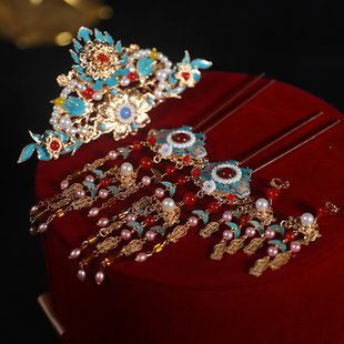 仿点翠烧发冠服秀禾汉服头饰发簪古风发钗流苏复古风古装头饰套装