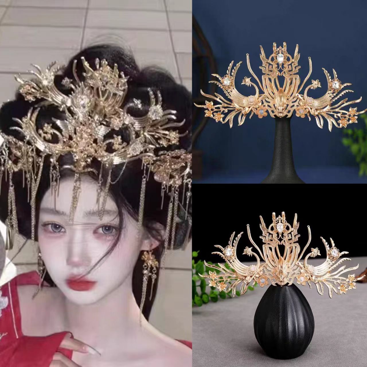古风汉服发冠额饰异域流苏凤冠