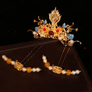 古装发饰珍珠发钗秀禾新娘头饰配饰汉服发冠古风唐风明制发簪宋制