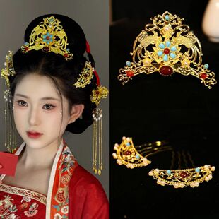 汉服发冠发钗全套发饰凤瑶杨紫同款古风双凤唐风头饰女仙手工配饰