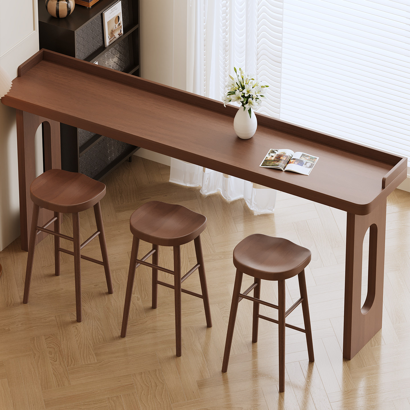 北欧复古实木吧台桌家用客厅沙发隔断长条窄桌酒吧咖啡厅高脚桌椅