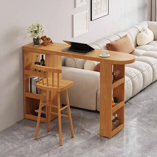 现代简约风实木吧台桌家用客厅小户型隔断长条桌靠墙高脚桌椅组合