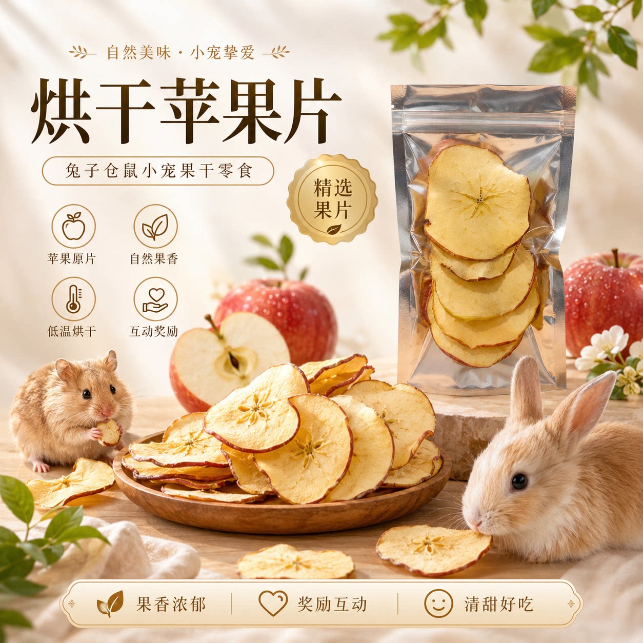 兔子零食苹果干苹果片烘干维生素水果片仓鼠龙猫磨牙零食预防毛球