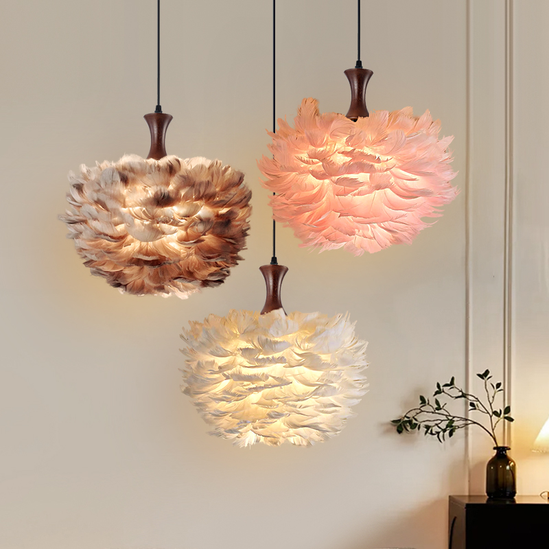 中古风羽毛卧室床头小吊灯