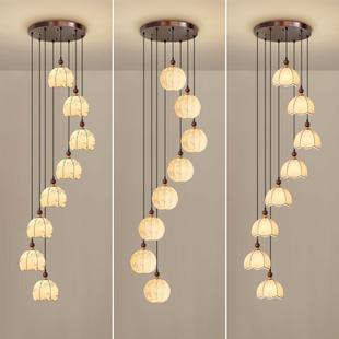 古典复古吊灯 楼别墅新中式 中古风宋式 美学布罩楼梯吊灯楼梯间复式