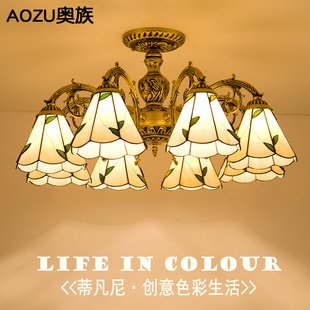 灯卧室餐厅蒂凡尼大厅灯具 乡村田园风格 欧式 地中海客厅吸顶灯美式