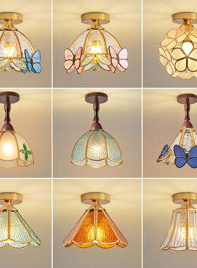 新款轻奢法式田园中古风小吸顶灯走廊过道入户玄关楼梯阳台吸顶灯