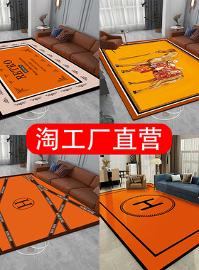 网红橙色潮牌客厅地毯主播拍照直播间背景卧室家用床边毯大牌地垫