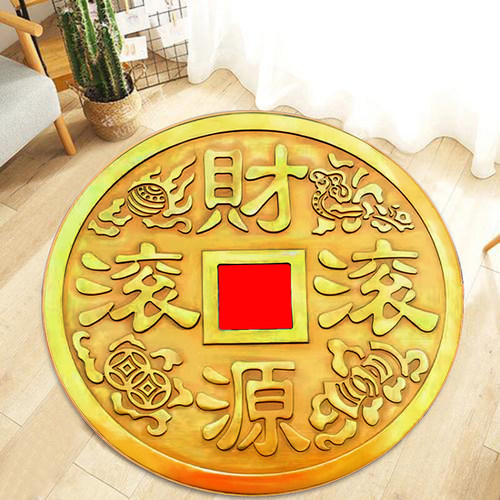 金色水晶绒圆形钱币地毯