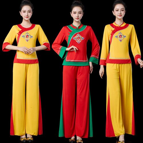 中老年广场舞腰鼓服装扇子舞套装
