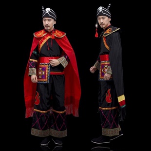 彝族衣服彝男舞蹈演出服羌族服装纳西族土家族凉山火把节表演服