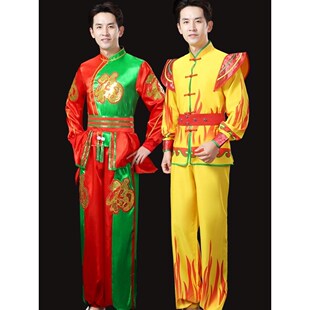 新款敲大鼓衣服男秧歌服舞龙舞狮队打鼓服春夏季腰鼓锣鼓队演出服