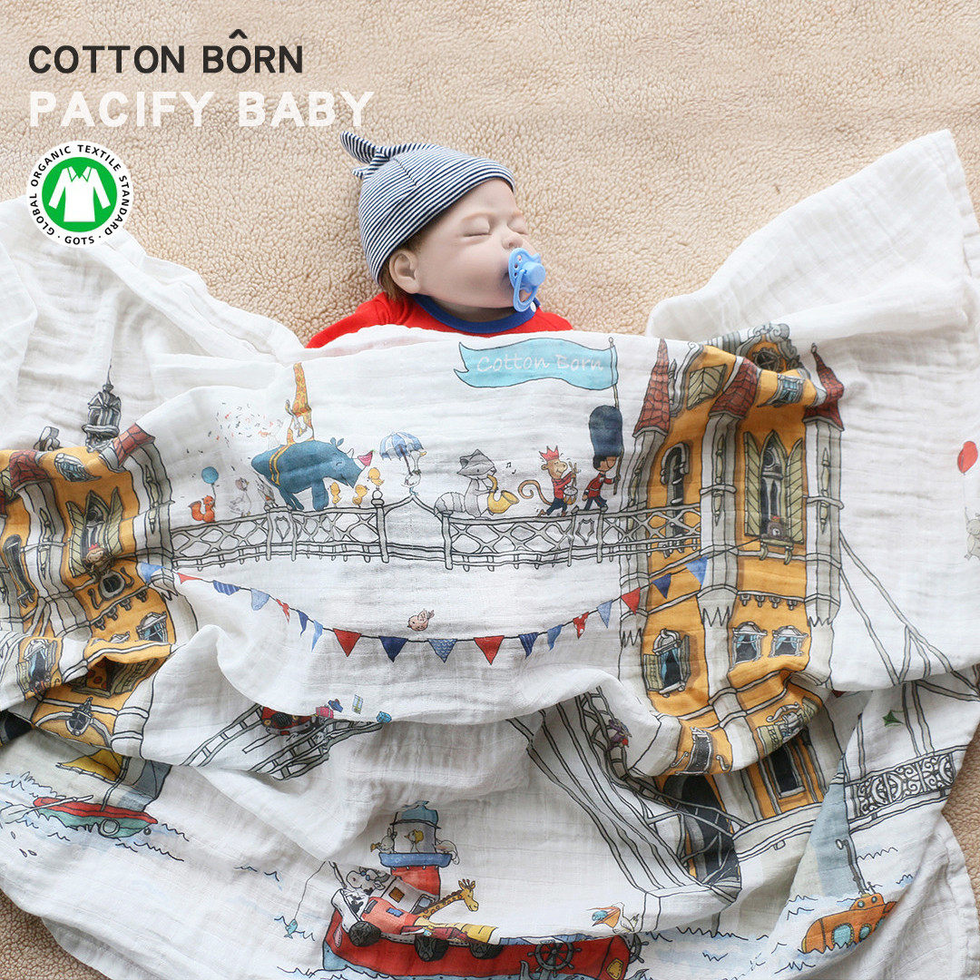 COTTON BORN 婴儿双层有机棉包巾新生襁褓初生宝宝裹布推车盖被毯