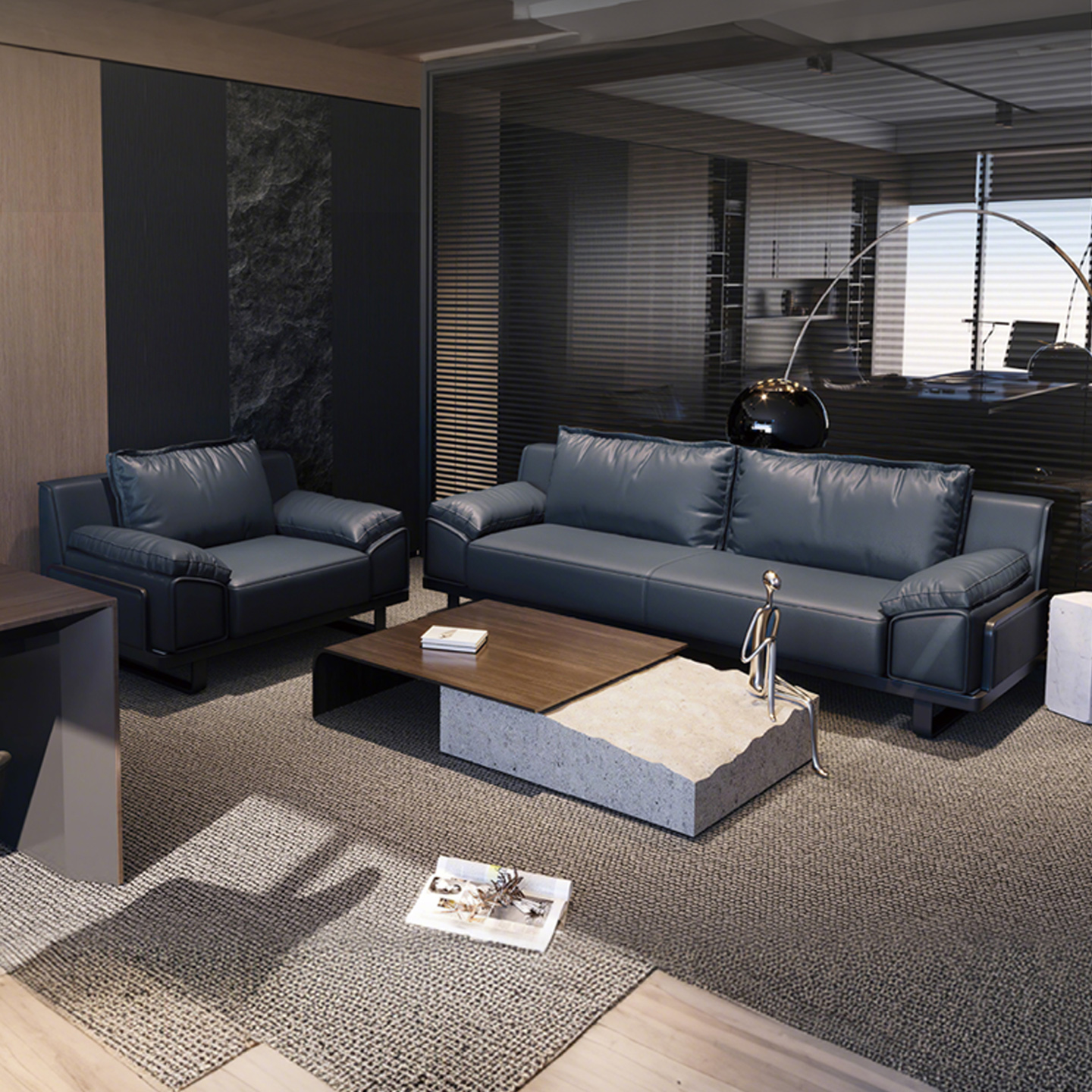 意式极简西皮沙发法式复古风客厅简约现代客厅户型直排多人位沙发