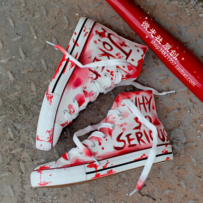 回力春季高帮帆布鞋涂鸦小丑脏鞋