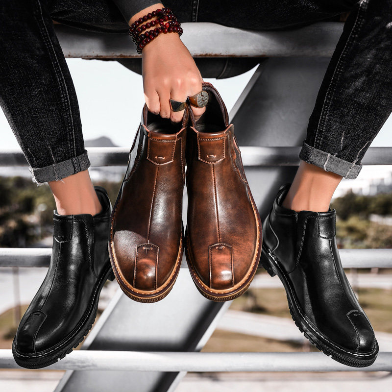 真皮切尔西靴男士高帮大头皮鞋英伦马丁靴男低帮韩版皮靴子男短靴在类目 流行男鞋, 靴子中 - 来自Buy2taobao.com提供专业的淘宝代购服务