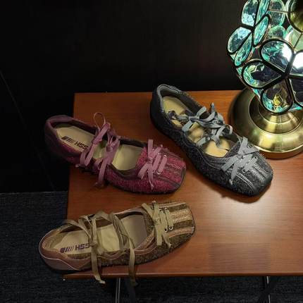 【现货】H55女鞋繁花在途定制雪花牛皮芭蕾玛丽珍小众秀款单鞋