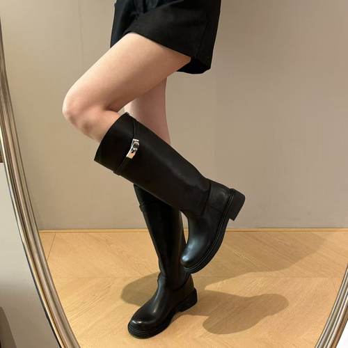 H55女鞋继承者2025冬季新款大腿围显瘦长靴皮带扣马靴百搭骑士靴