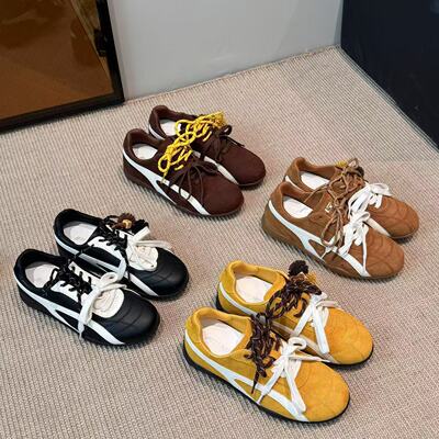 H55女鞋多宝物语26春新款百搭miu系双鞋带休闲内增高赛车风德训鞋