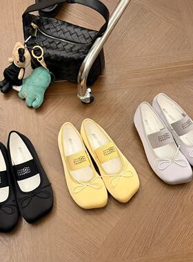 H55女鞋春日晚装2026春季新款Jennie苹果头蝴蝶结缎面玛丽珍鞋女