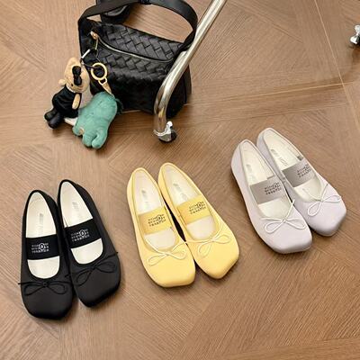 H55女鞋春日晚装2026春季新款Jennie苹果头蝴蝶结缎面玛丽珍鞋女