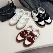 系带拼色低帮休闲百搭简约复古奶油板鞋 H55女鞋 浆果红2026新款