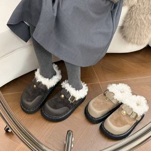 H55女鞋观星托卡2025冬季新款厚底保暖包头拖毛毛一脚蹬博肯半拖
