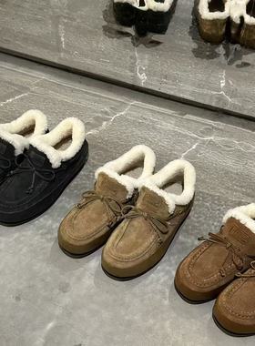 H55女鞋鹿野2025冬季新款休闲一脚蹬加棉百搭老钱英伦风袋鼠鞋