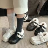 现货 H55女鞋 安第斯2025冬季 新款 皮面游牧风厚底加绒勃肯鞋