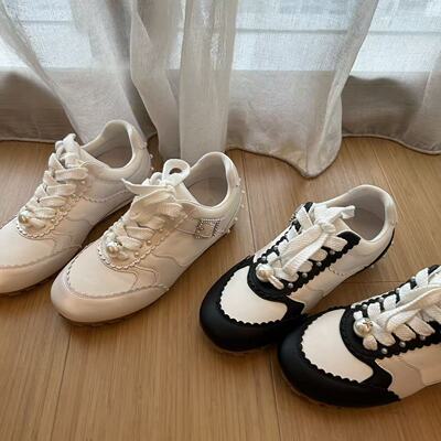H55女鞋珍珠耳环2026春季新款经典休闲百搭内增高厚底德训鞋女款