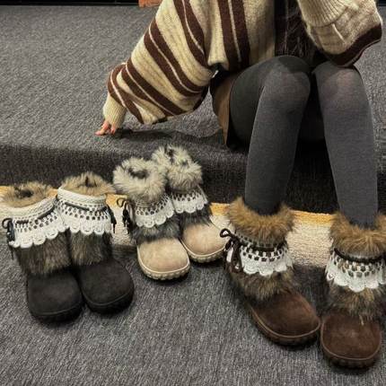 H55女鞋超绝古早味2025冬季新款芒果鞋头加绒爆款加厚毛毛雪地靴