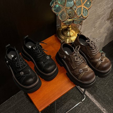 【现货】H55女鞋7cm城市游牧风中古厚底蝴蝶结英伦风复古乐福鞋