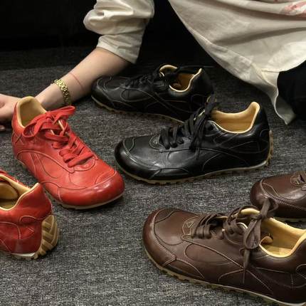 H55女鞋神秘派对2025新款头层牛皮平底阿甘鞋复古百搭休闲德训鞋