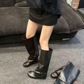 H55女鞋 现货 戛纳假日长筒可拆卸小众显瘦铆钉两穿过膝直筒靴