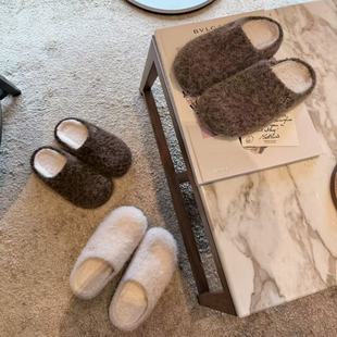 H55女鞋雪国来信2025新款毛绒呢子休闲冬季包头拖鞋欧版博肯鞋