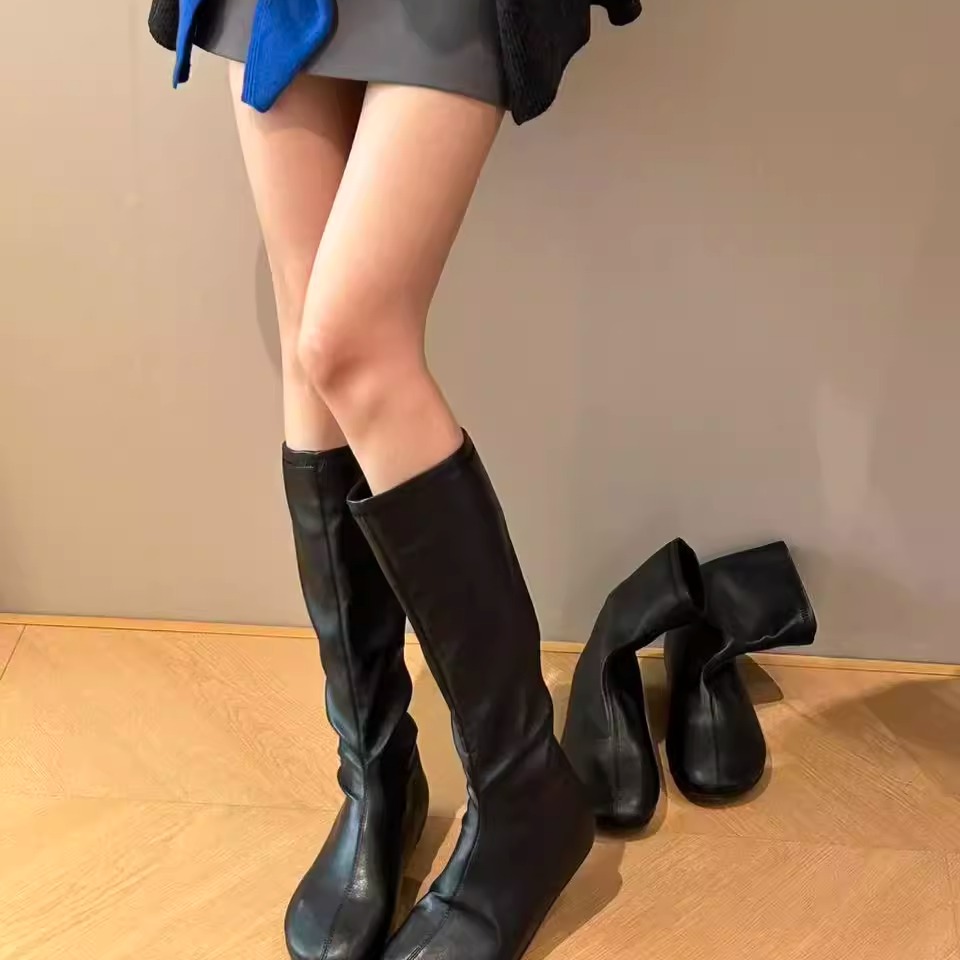 H55女鞋追素2025新款法式极简时尚弹力长筒靴袜靴内增高版瘦瘦靴