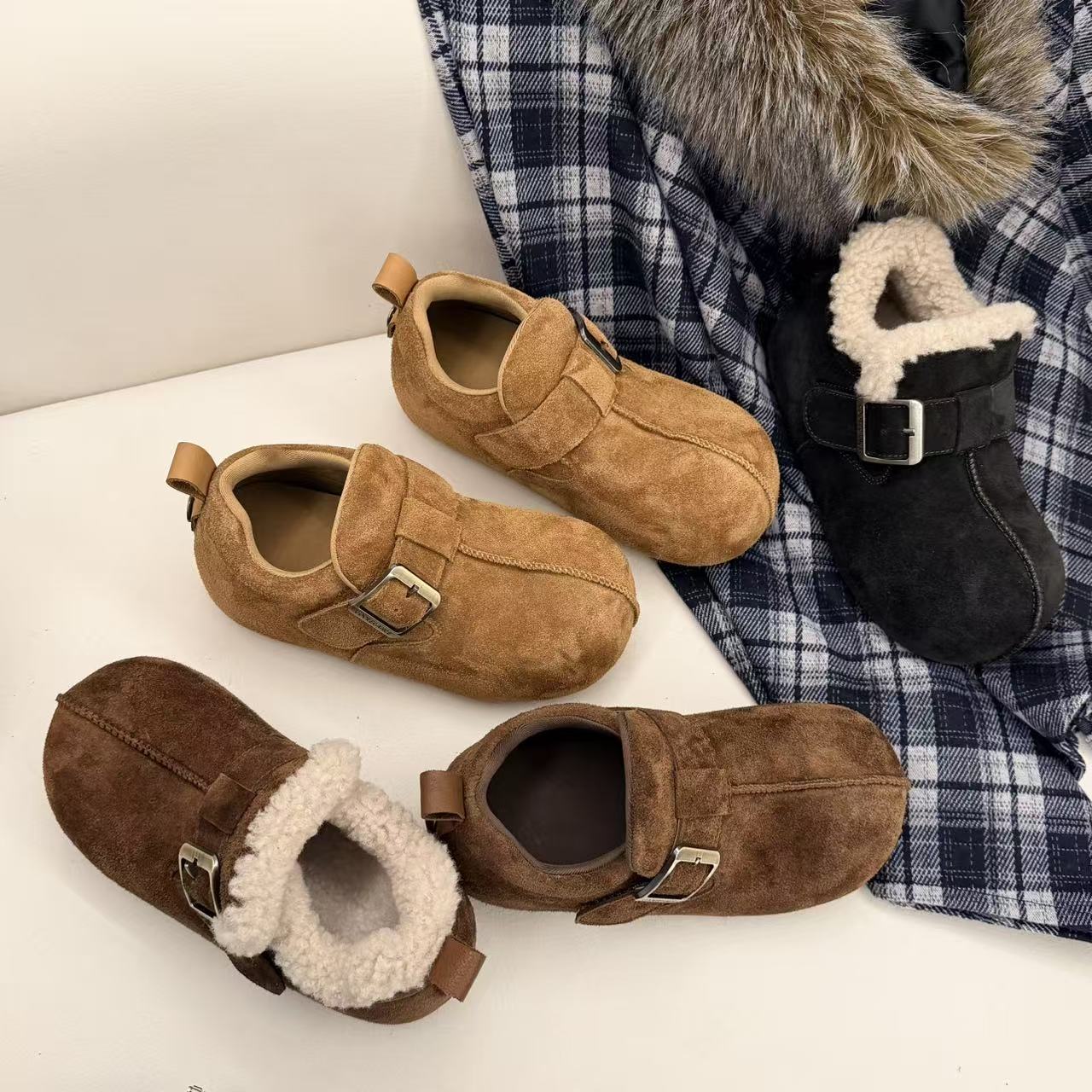 H55女鞋琥珀泡泡糖2025冬季新款百搭厚底休闲冬季懒人加棉博肯鞋