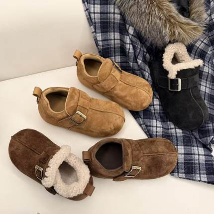 H55女鞋琥珀泡泡糖2025冬季新款百搭厚底休闲冬季懒人加棉博肯鞋