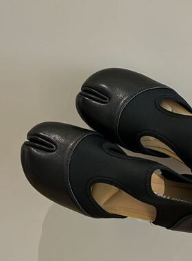 H55女鞋T字分趾2026春季新款莱卡芭蕾风法式镂空圆头平底分趾鞋