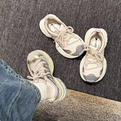 H55女鞋小钢盔圆头厚底夏季透气百搭网面老爹鞋5cm隐形增高休闲鞋