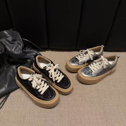 H55女鞋银河繁星2025新款满钻爆闪休闲百搭格里特复古厚底小板鞋