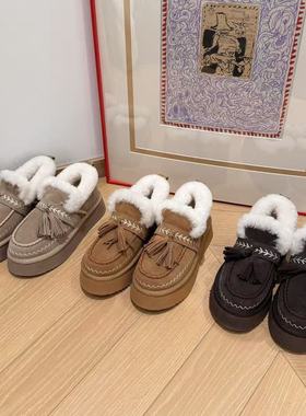 【现货】H55女鞋雪顶松松2025冬季新款加绒加厚流苏厚底雪地靴
