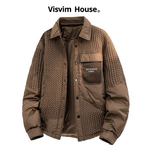 VisvimHouse翻领麦穗拼接羽绒
