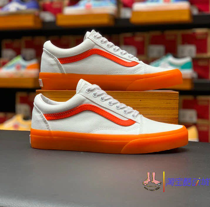 现货vans范斯old skool小脏橘白橙白色低帮帆布鞋vn0000sbz34